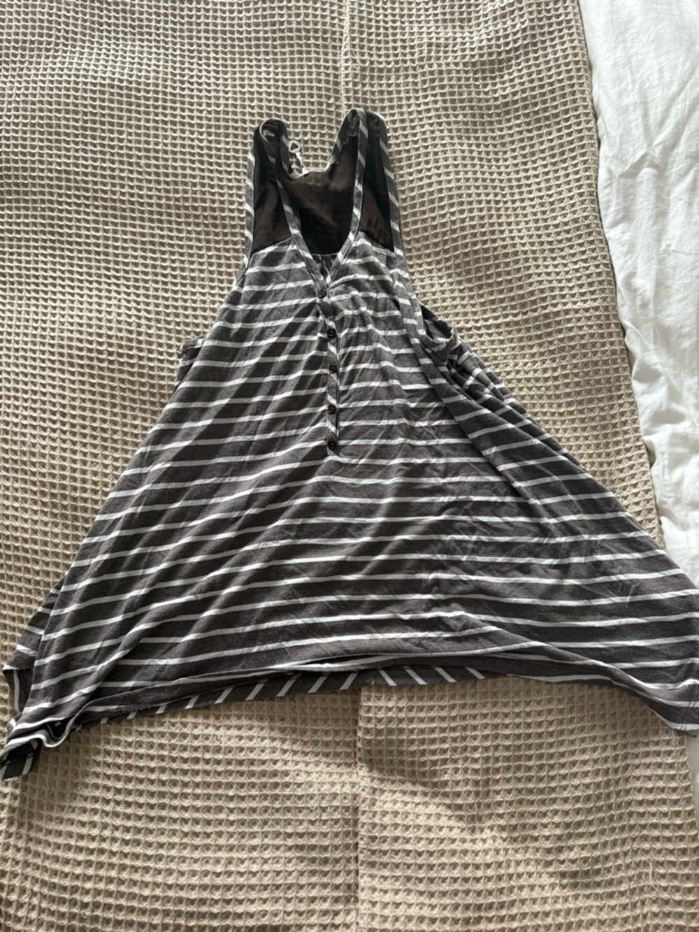 Robin K Brown and White Striped Racerback Henley eTunic